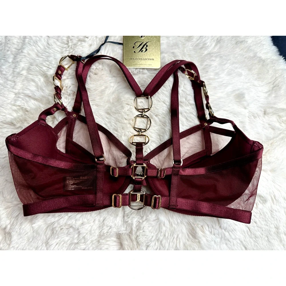 Honey Birdette JOWAL❤️ Deep Red & Gold Bra 32 DDD